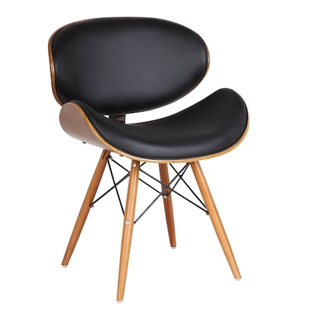 Armen Living Cassie Mid-Century Dining Chair in Walnut Wood and Black Faux Leather LCCASIWABL